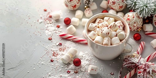 Hot Chocolate With Marshmallows and Holiday Decorations