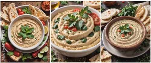 Baba ganush - hummus from eggplant with seasoning, parsley. Eastern cuisine. photo