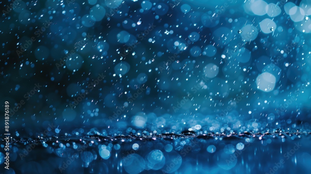 Close up of raindrops falling on glass, macro shot with a blue color theme. Close up of raindrops falling on glass, macro shot with a blue color theme.