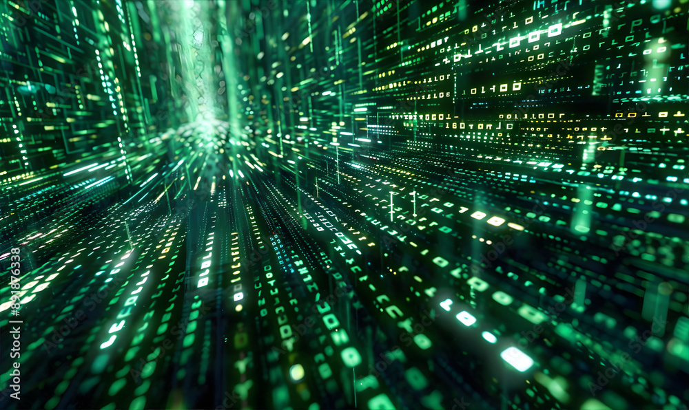 Binary code in data center. Abstract technology and security concept. data from code with motion annd dynamic effect. High speed connection Binary code in data center. Abstract technology and security concept. data from code with motion annd dynamic effect. High speed connection