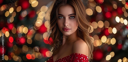 Woman Posing in Front of Bokeh Lights
