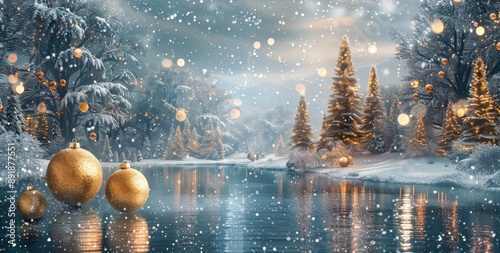 Snowy Christmas Trees With Ornaments
