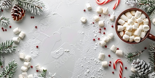 Hot Chocolate With Marshmallows and Holiday Decorations