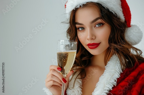 Woman in Santa Hat Toasting With Champagne