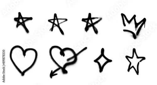 Spray painted hearts and stars. Graffiti symbols.