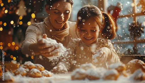 Mother And Daughter Decorating Cookies For Christmas