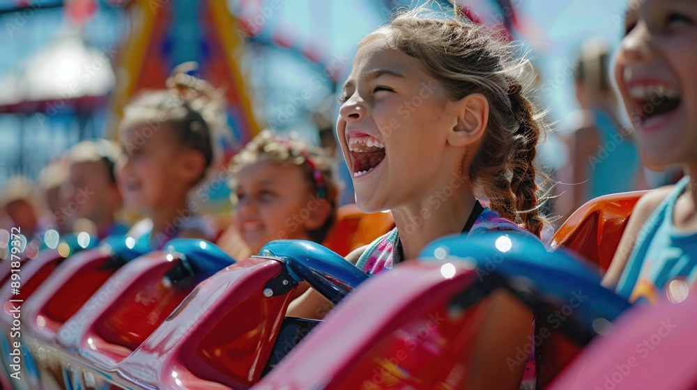 A joyful child enjoying a thrilling amusement park ride, capturing the excitement and laughter of a perfect day of fun. A joyful child enjoying a thrilling amusement park ride, capturing the excitement and laughter of a perfect day of fun.