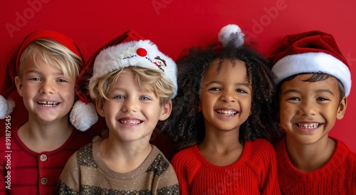 Happy Children in Santa Hats