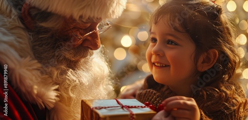 Santa Gives Gift to Girl on Christmas Eve