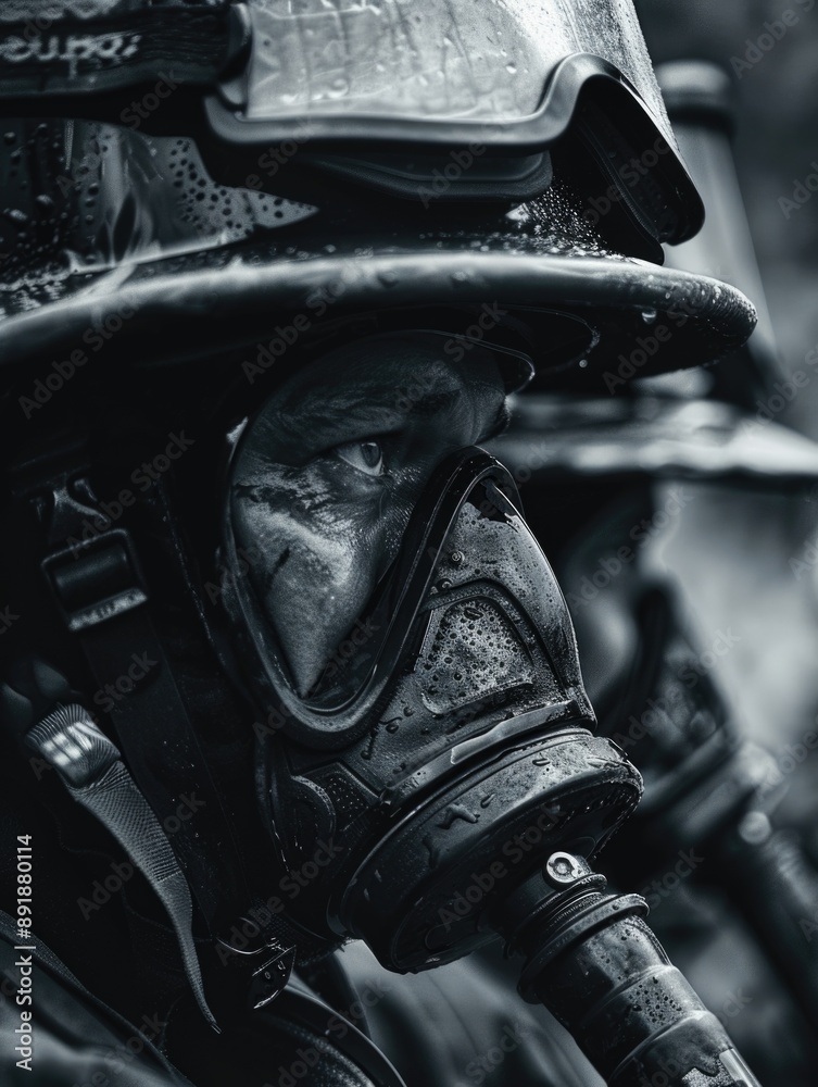 Fototapeta premium Fireman with Gas Mask