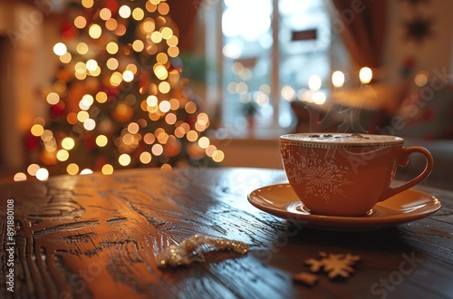 Warm Coffee By Christmas Tree