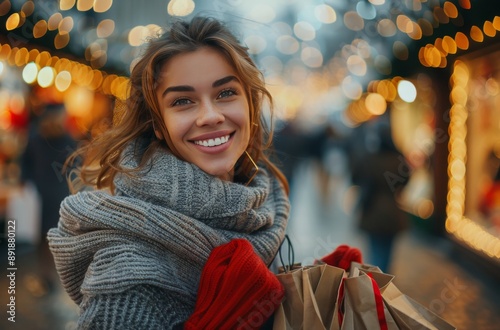 Woman Shopping at a Christmas Market