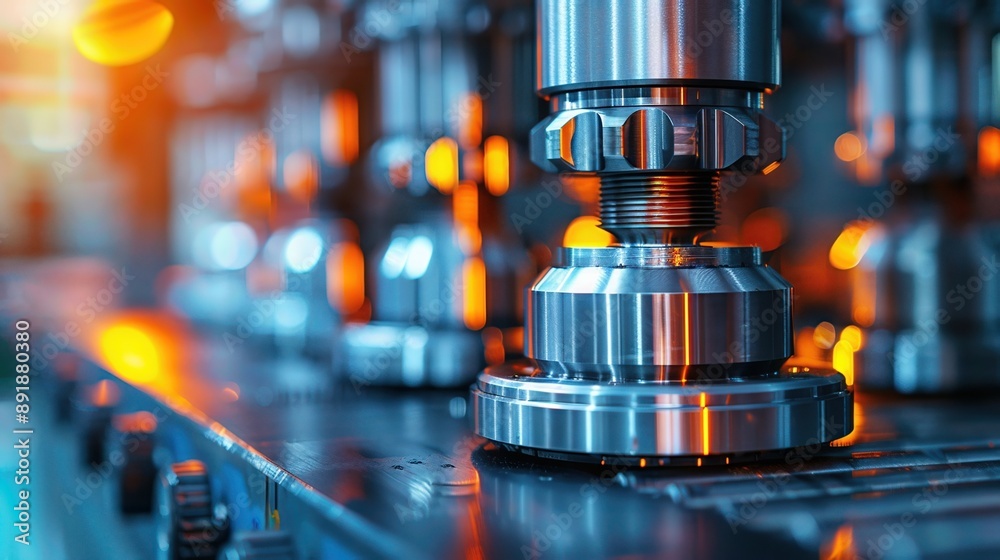 Close-up of precision machinery highlighting parts in a manufacturing facility with vibrant lighting and intricate detail. Close-up of precision machinery highlighting parts in a manufacturing facility with vibrant lighting and intricate detail.