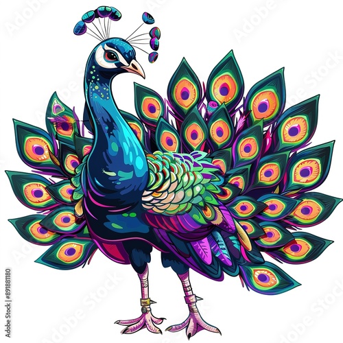 Peacock Retro animal fashion cartoon isolated whitebackground