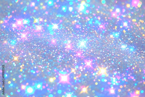 Shining glitter lights. Shimmer hologram pastel crystal texture. Unicorn or mermaid color. Retro disco concept. Rainbow holographic abstract background for design banner, poster, wallpaper