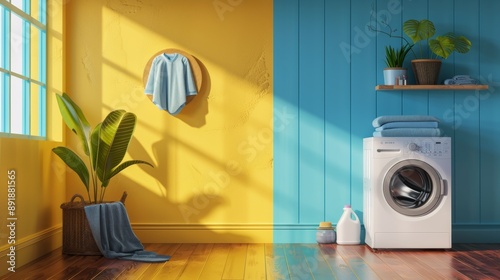 Clothes washing machine in laundry room interior  photo