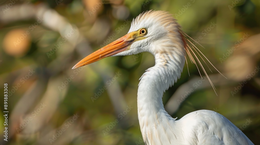 Fototapeta premium Elegant Cattle Egret observes Pecan Island wetlands in Louisiana
