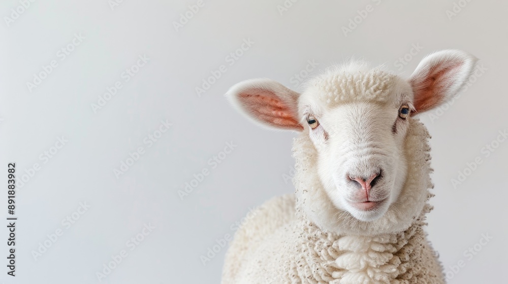 Portrait of happy white sheep with blank area Portrait of happy white sheep with blank area