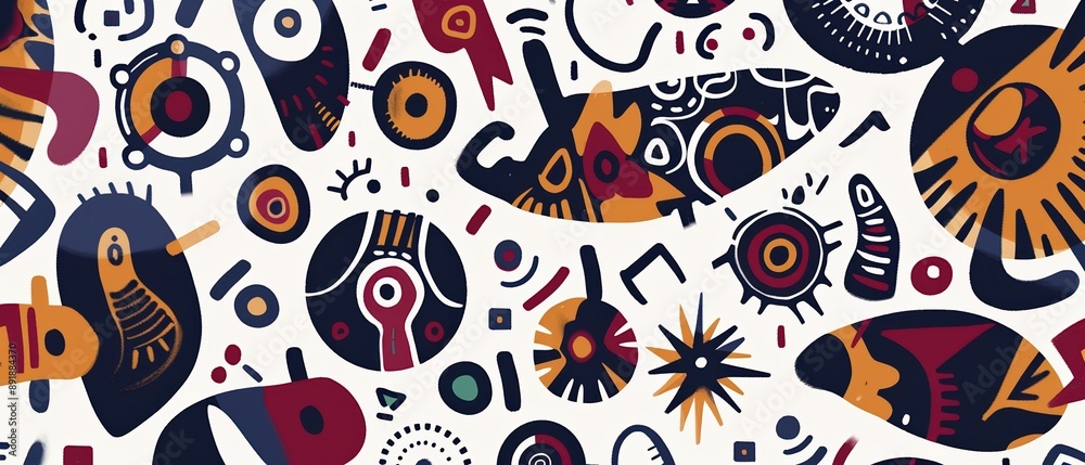 A colorful abstract painting with many different shapes and patterns A colorful abstract painting with many different shapes and patterns