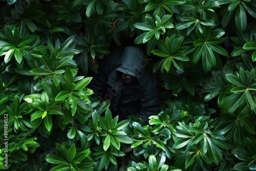 A person is hiding in a bush