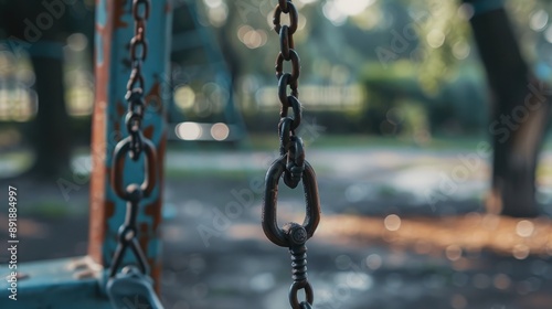 Close up view of a playground swing photo