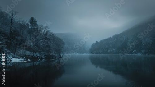 Wallpaper Mural A snowy landscape with a lake in the foreground Torontodigital.ca