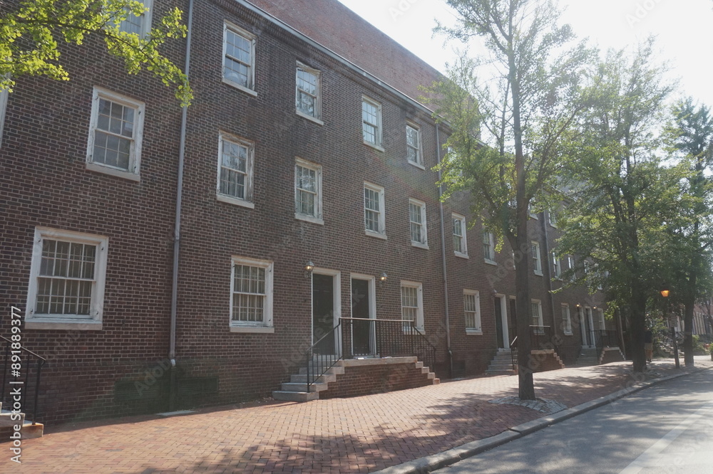 Brick Row Houses on City Stree with a Few Trees Brick Row Houses on City Stree with a Few Trees