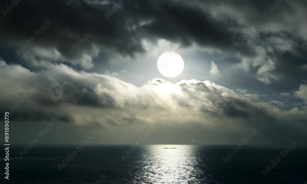 Full moon Shining echo in the night sky over the sea or ocean, in flying clouds. Full moon Shining echo in the night sky over the sea or ocean, in flying clouds.