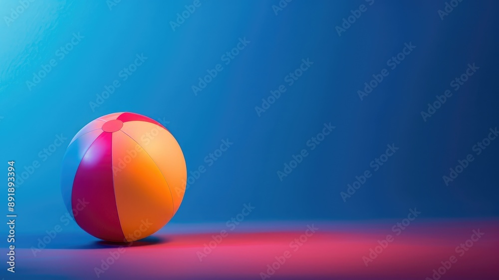 Colorful beach ball on vibrant background with contrasting lights Colorful beach ball on vibrant background with contrasting lights