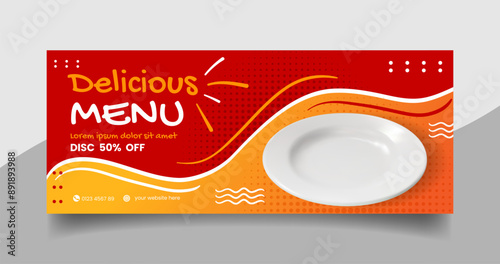 Delicious food menu restaurant banner template  red and orange.