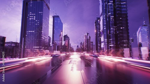 Futuristic City with Sci-Fi Skyscrapers and Road Cinematic Background Loop