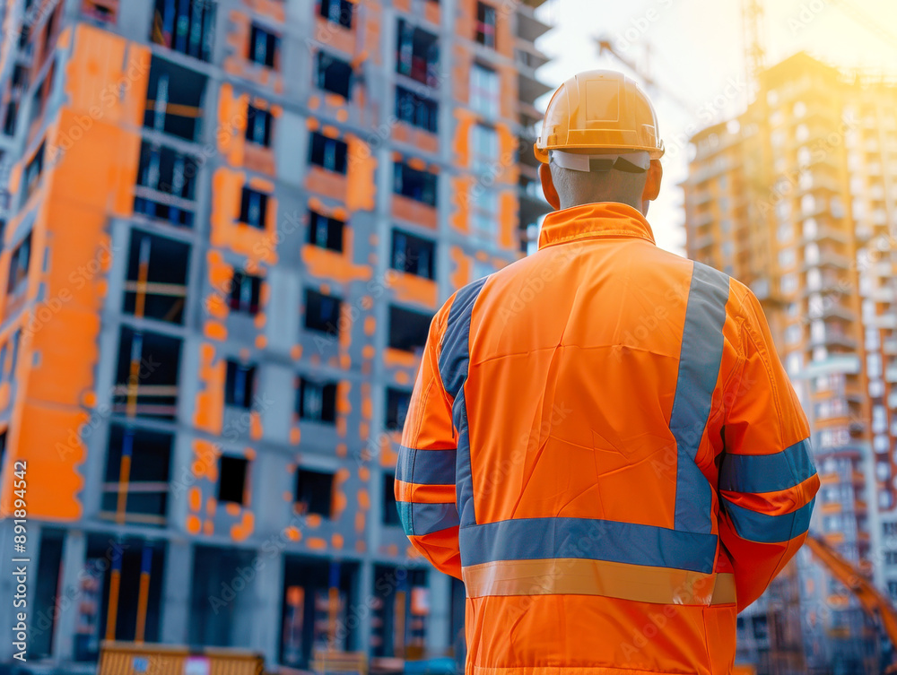 Construction Worker Overseeing Building Development Construction Worker Overseeing Building Development