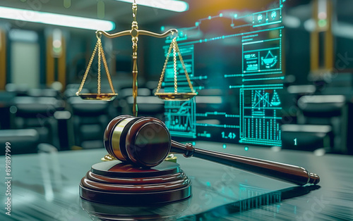Virtual Courtroom with Digital Scales of Justice