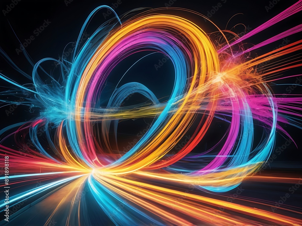 colorful light trail with motion blur effect, long exposure, light on urban street colorful light trail with motion blur effect, long exposure, light on urban street