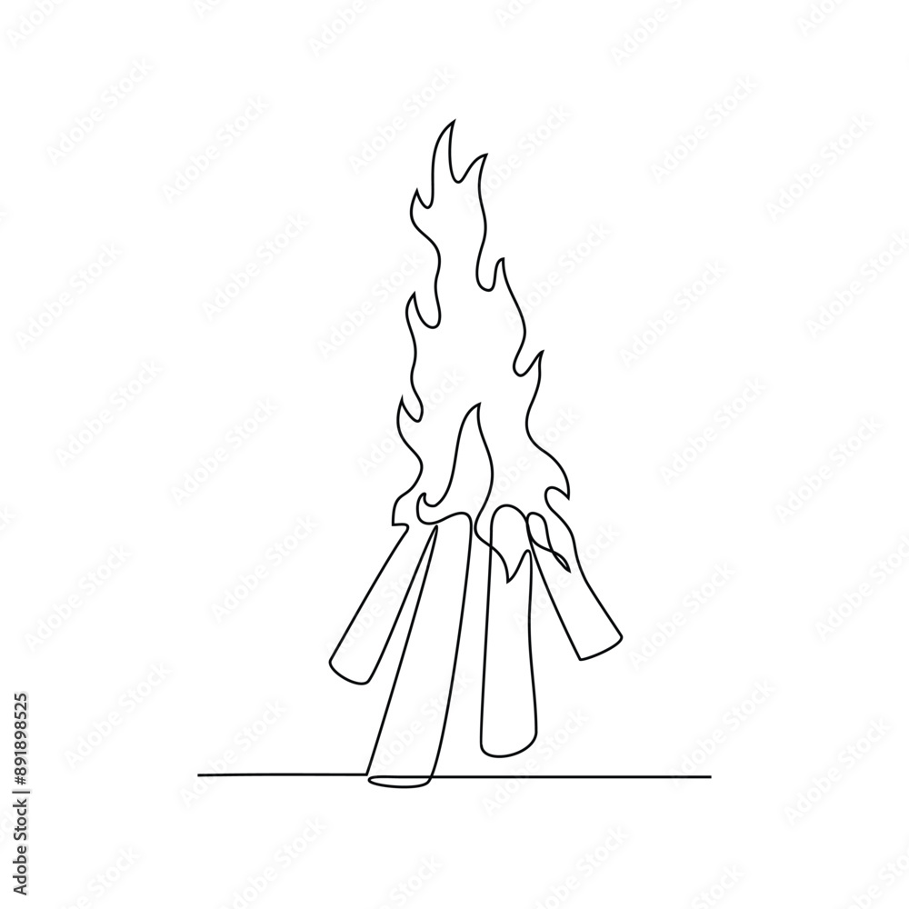 One continuous line drawing of bonfire vector illustration. Camping and hiking tools design illustration simple linear style vector concept. Tools outdoor activity in the mountain with family One continuous line drawing of bonfire vector illustration. Camping and hiking tools design illustration simple linear style vector concept. Tools outdoor activity in the mountain with family