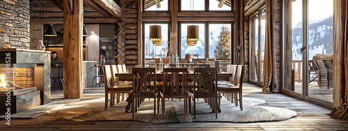 Rustic Lodge Dining Room Mockup 