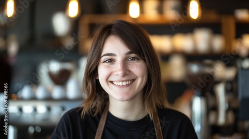 Smiling barista woman working in coffee shop