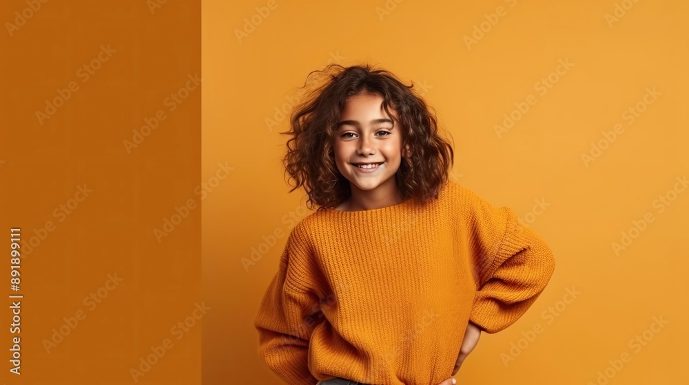 cheerful young young girl in clothes, simple background color for copy text space, wide screen for ads and banners cheerful young young girl in clothes, simple background color for copy text space, wide screen for ads and banners