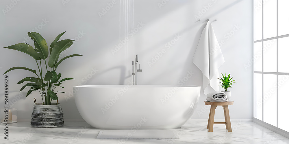 Fototapeta premium Modern Minimalist Bathroom with Rain Shower Mockup 