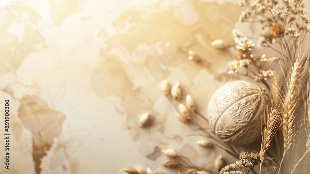 Elegant natural elements and decorative Easter egg on pastel backdrop Elegant natural elements and decorative Easter egg on pastel backdrop