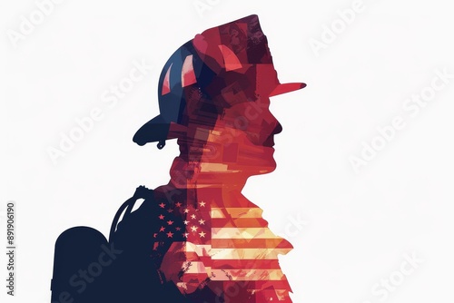 Isolated Patriotic American Firefighter Art on White Background Generative Illustration