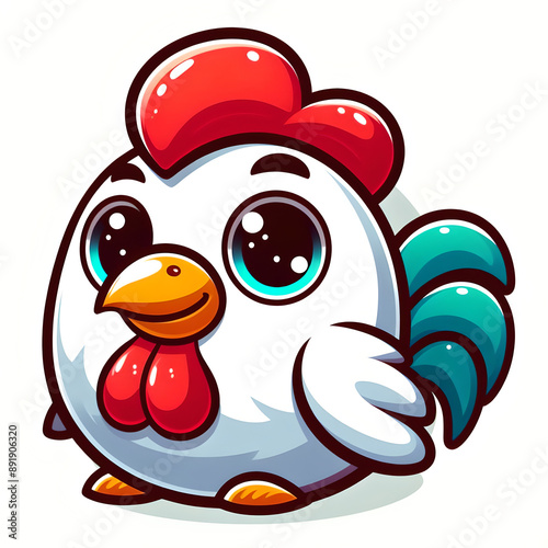 Cartoon Rooster with a friendly smile, flat colors