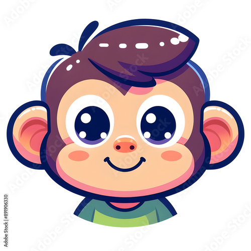 Cartoon Monkey with a friendly smile, flat colors