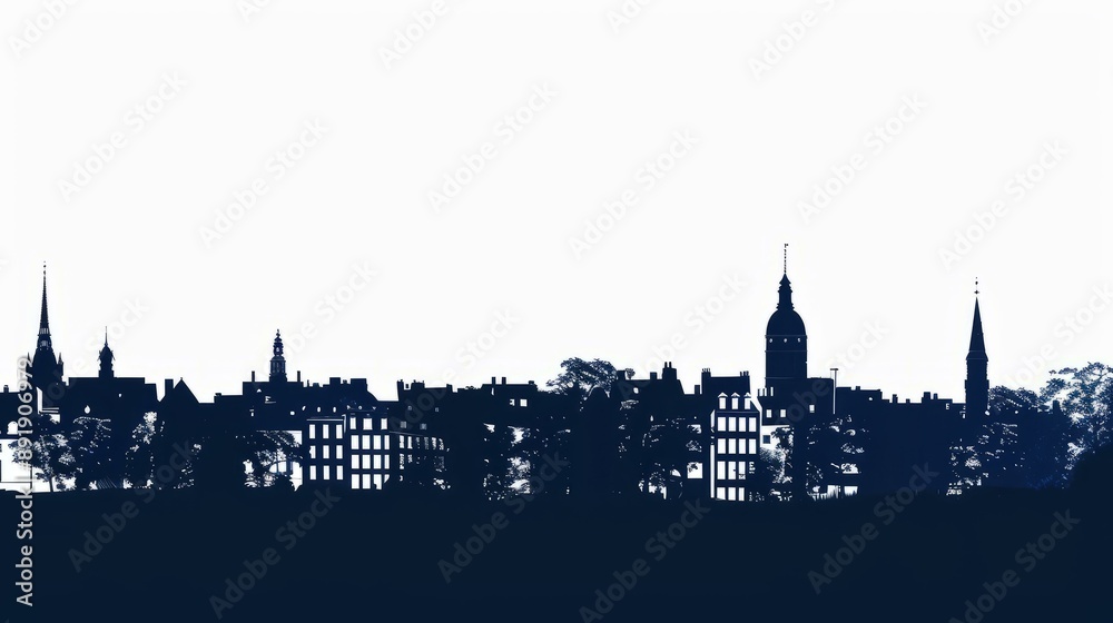 Silhouette of Bordeaux cityscape with iconic architecture and skyline elements in dark blue tones Silhouette of Bordeaux cityscape with iconic architecture and skyline elements in dark blue tones