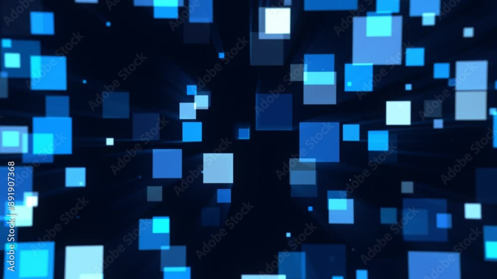 Abstract squares in 3d space shining and twinkling, blue colors in dark, presentation background Abstract squares in 3d space shining and twinkling, blue colors in dark, presentation background
