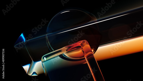 Fototapeta Naklejka Na Ścianę i Meble -  Abstract fluid holographic iridescent neon geometric shapes in dark background 3d render. Gradient design element for banners, backgrounds, wallpapers and covers