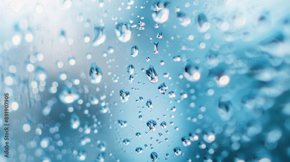 light blue background bokeh drops glass, blurred light blue background bokeh drops glass, blurred