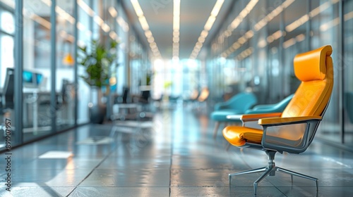Modern Office Interior with Vibrant Orange Chair photo