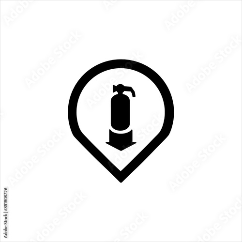 Black and White Fire extinguisher. Firefighters tools for flame fighting attention colored vector symbol for fire station