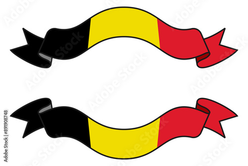Belgium flag ribbon with banner, background, poster, card, template, layout. National patriotic Belgian holiday promo
